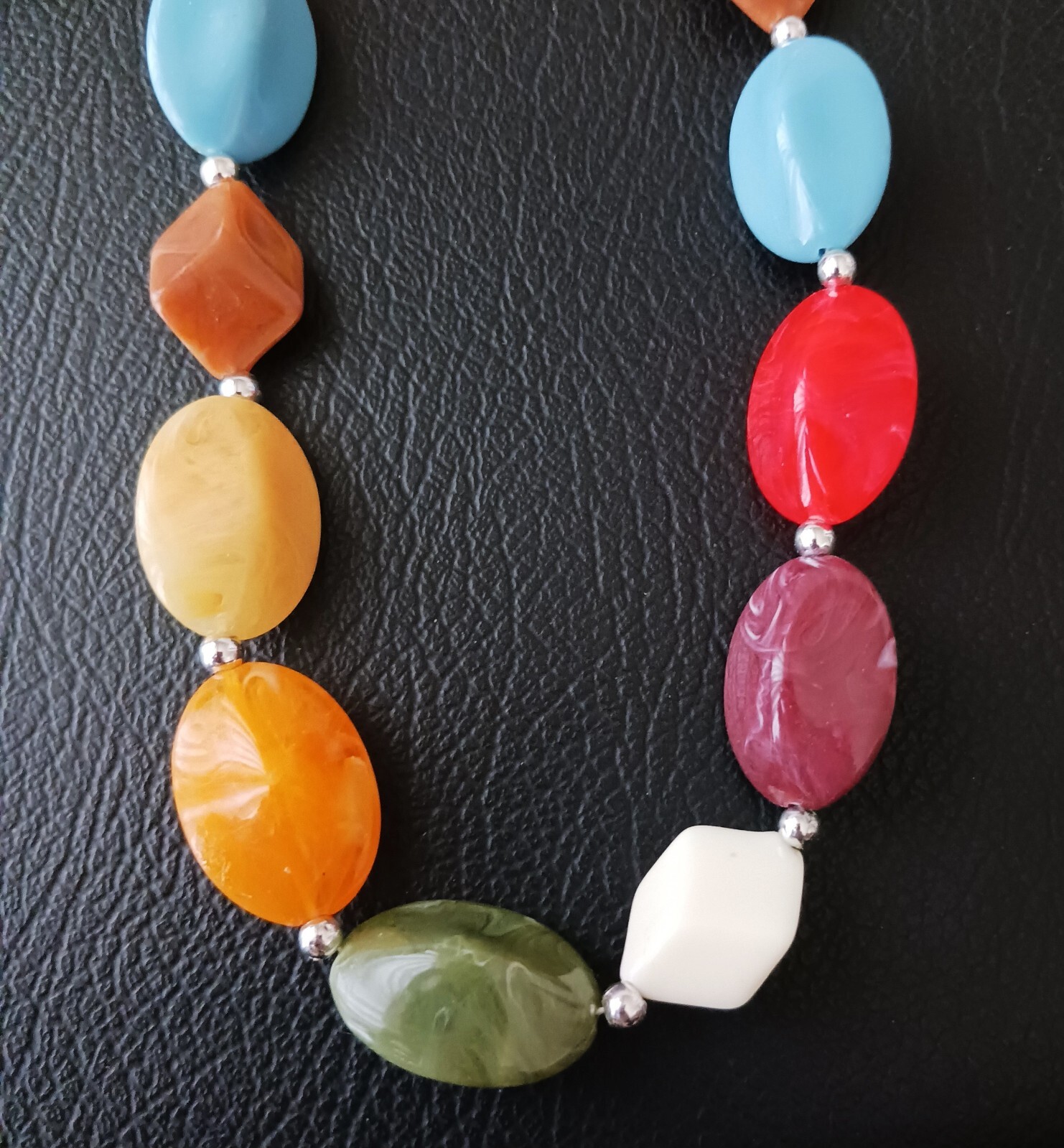 Bohemian Bead Necklace and Bracelet Set Multicolored Plastic Resin 40 inches