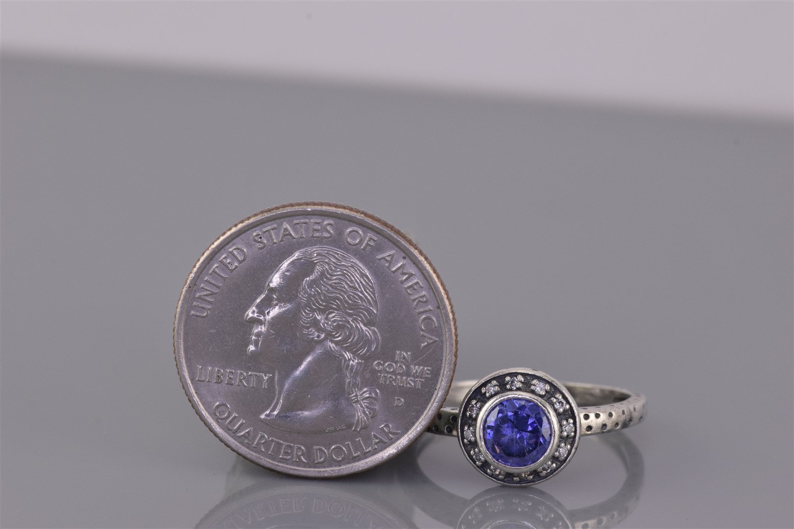Sterling Silver Purple Tanzanite Diamond Halo Speckled Band Ring 925 Sz: 8