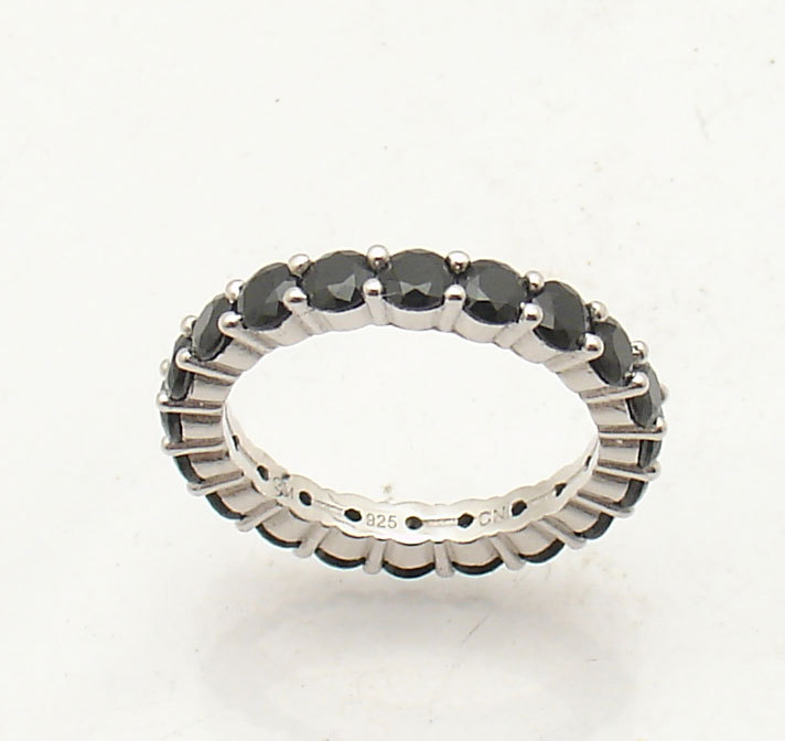 Full Eternity Black CZ Band Ring Anti-Tarnish REAL 925 Sterling Silver ALL SIZE