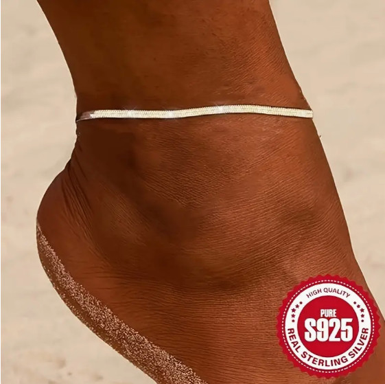 NEW WOMEN’S STERLING SILVER 925 ANKLE BRACELET HERRINGBONE STYLE 8.75″-10.75″