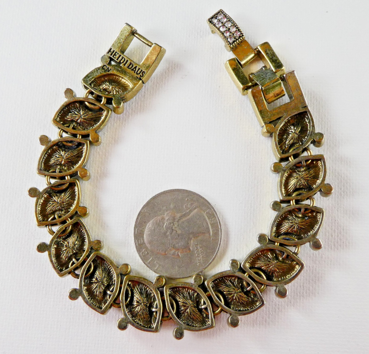 Heidi Daus Crystal Bracelet Multi Color Stones Brass Tone Beauty