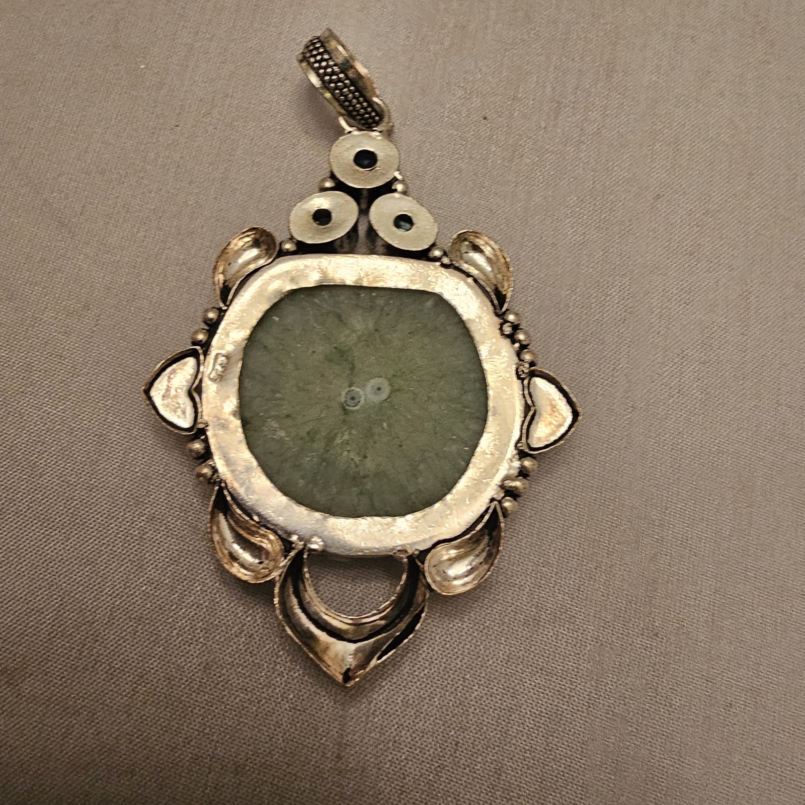 Green Stone Unknown Gemstones in 925 Sterling Silver Pendant About 3 Inches