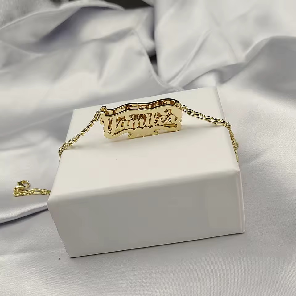 Custom Double Sided Name Necklace Jewelry Figaro Chain Stainless Steel Heart