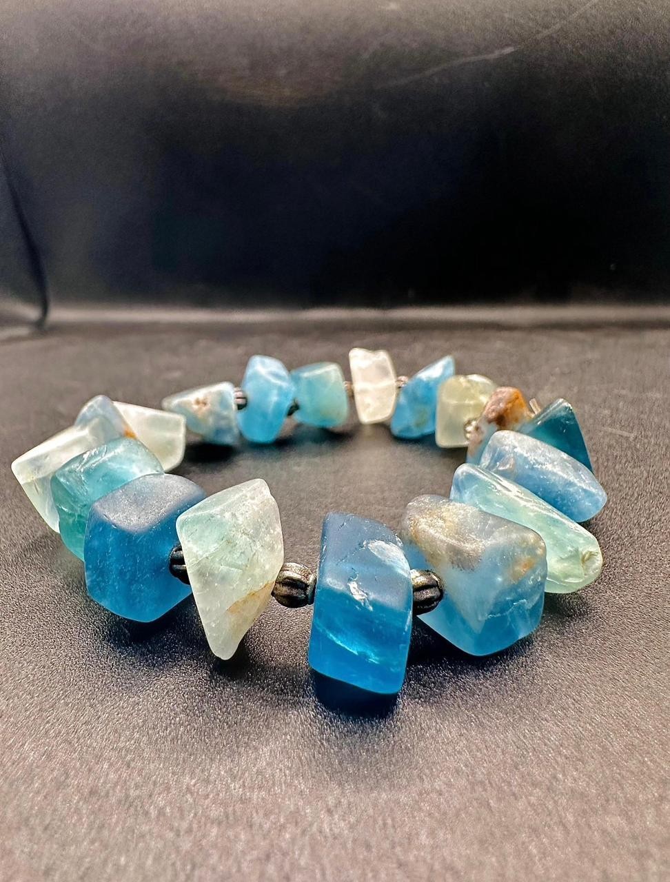 Natural Multicolor Fluorescent Fluorite Raw Chunk Bracelet | Handmade Stretch