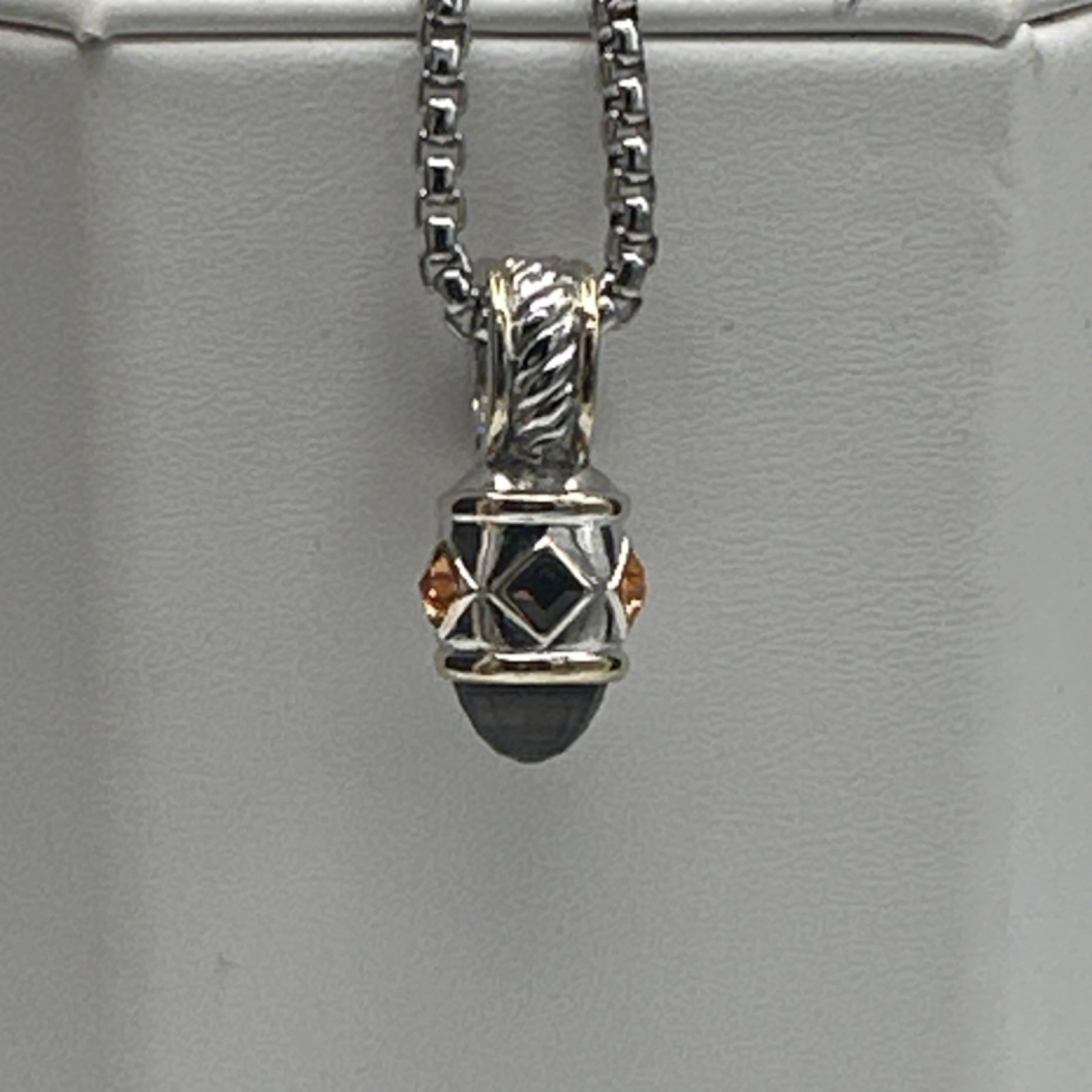 Silver-Gold Tone Chain Charm Bracelet Metal Adjustable with Black Cushion Stone