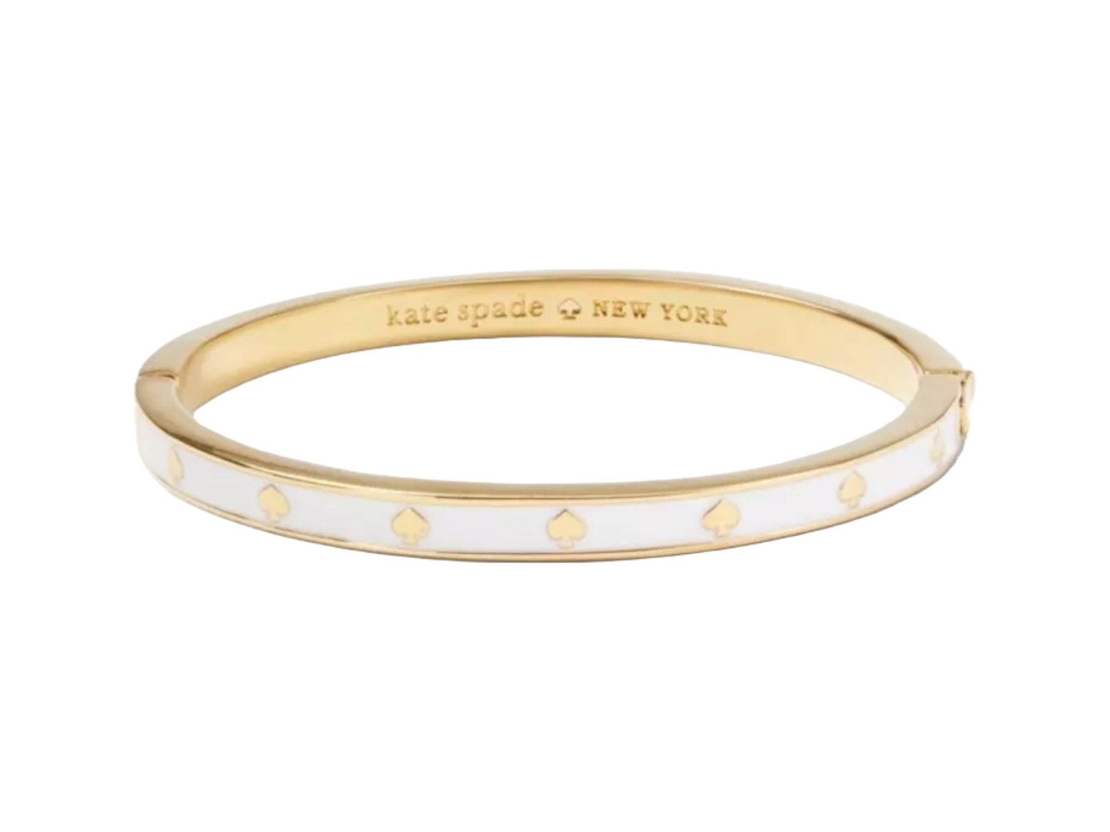 Kate Spade – White and Gold Enamel Hinged Bangle Bracelet – The Spade
