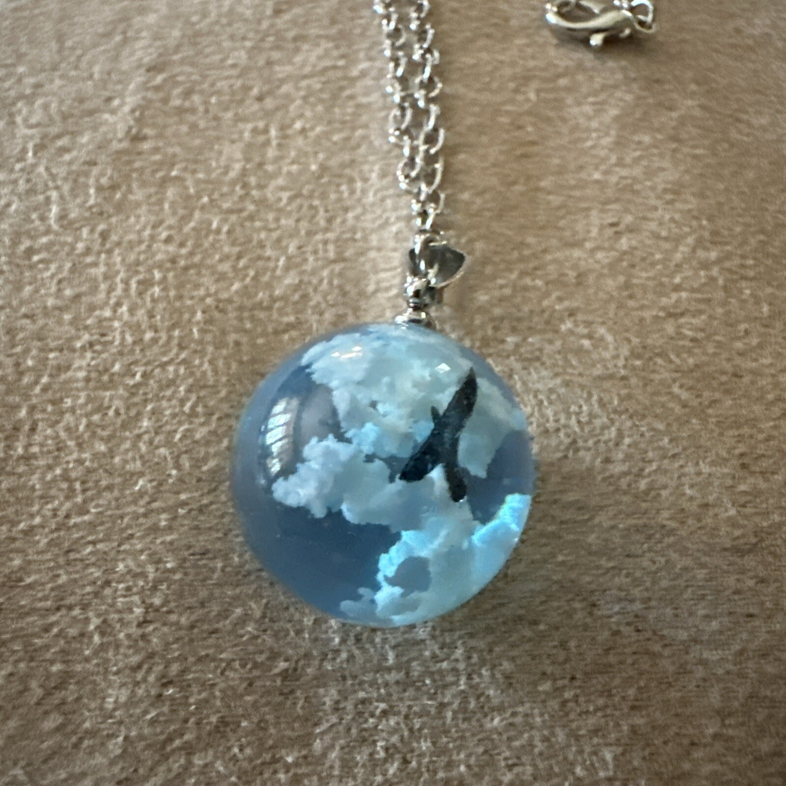 One Airplane In The Blue Sky White Cloud Necklace Transparent Ball Shape Resin