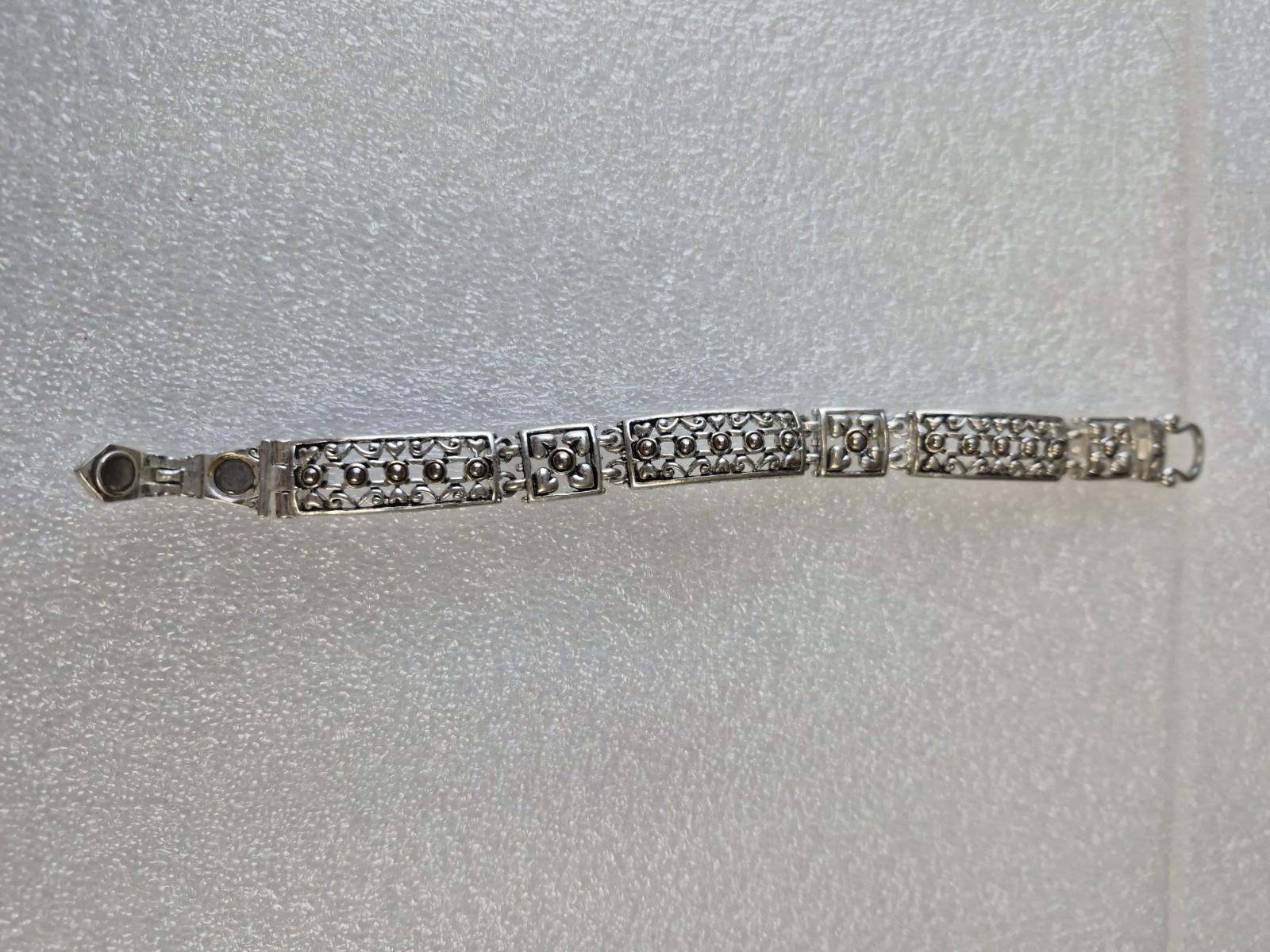 Silver Tone Filigree Magnetic Closure Bracelet Vintage Ornate Metal Jewelry