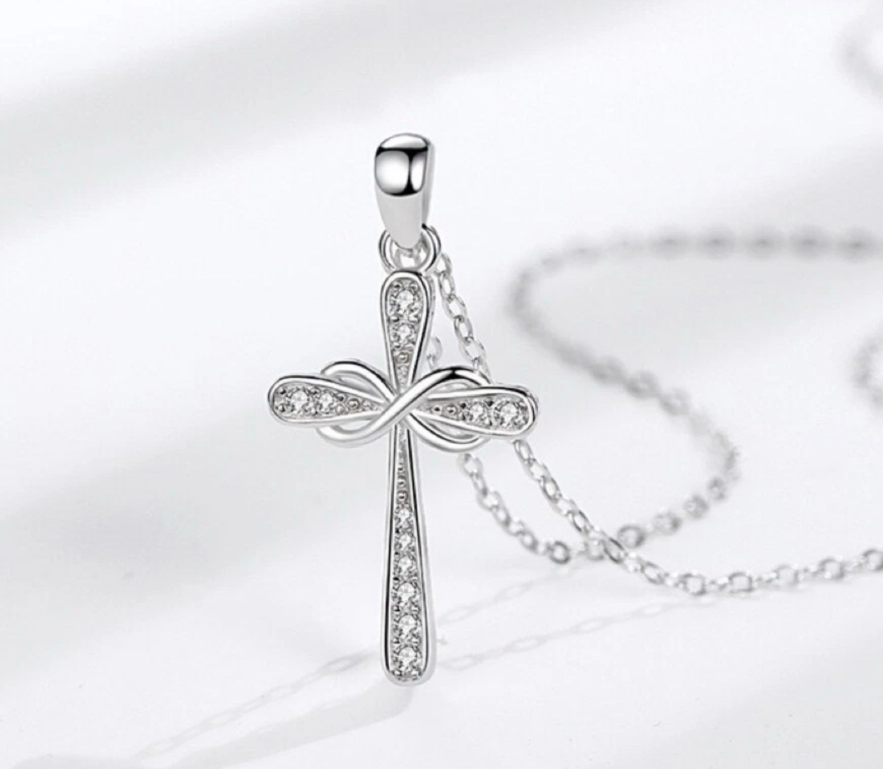 925 Sterling Silver Crystal Cross Pendant Necklace Women Girls Jewellery Gift UK