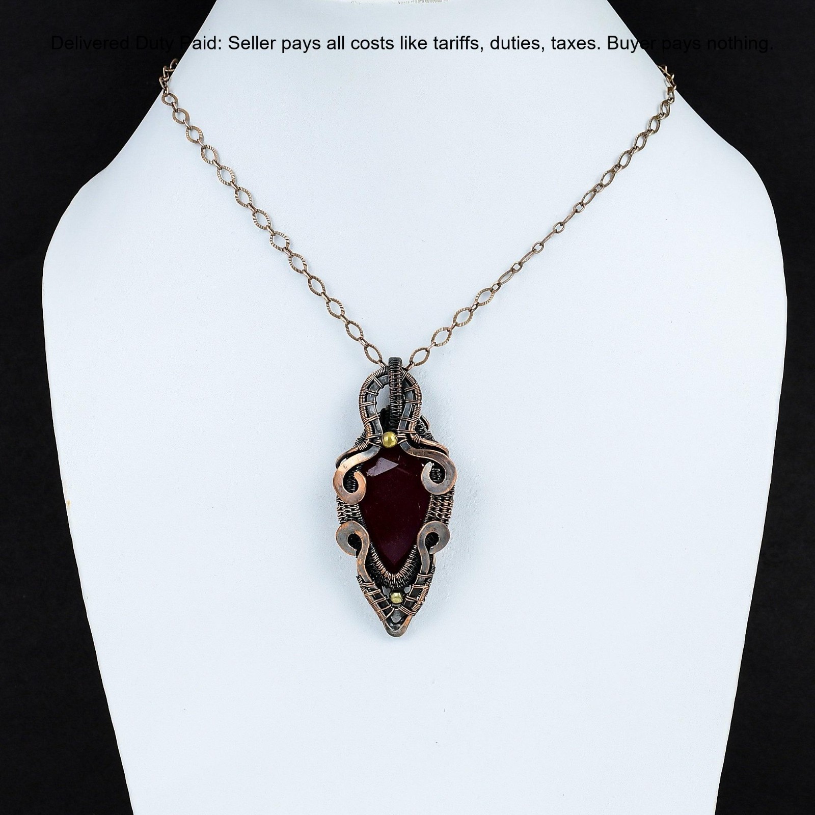 Copper Pear Kashmir Rubi Gemstone Wife Wire Wrapped Anniversary Birthday Pendant