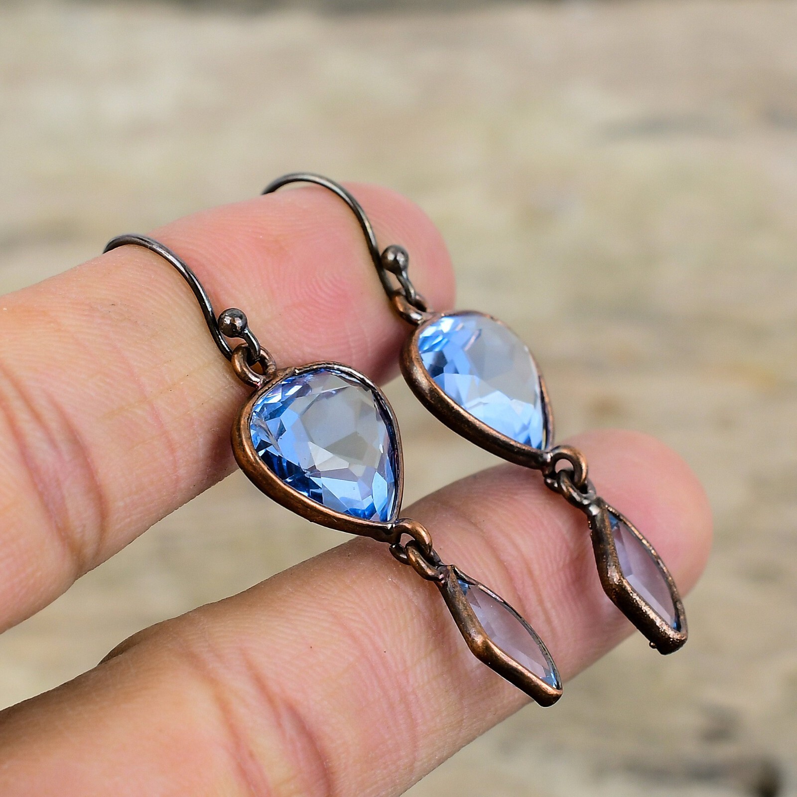Tanzanite Quartz Copper Gift For Mum Electroformed Drop/Dangle Earrings 2.01″