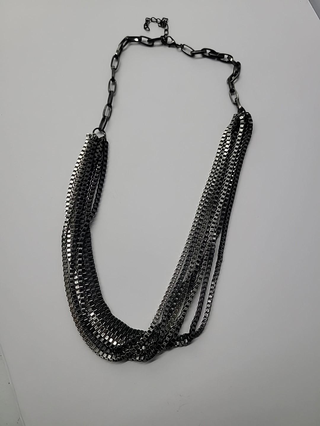 Gunmetal Multi Strand Box Chain Necklace Layered Statement Jewelry