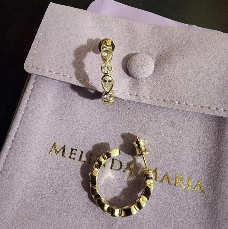 MELINDA MARIA Isla Small Hoop Earrings ( .75″) Goldtone/Diamondettes /Pouch+GIFT
