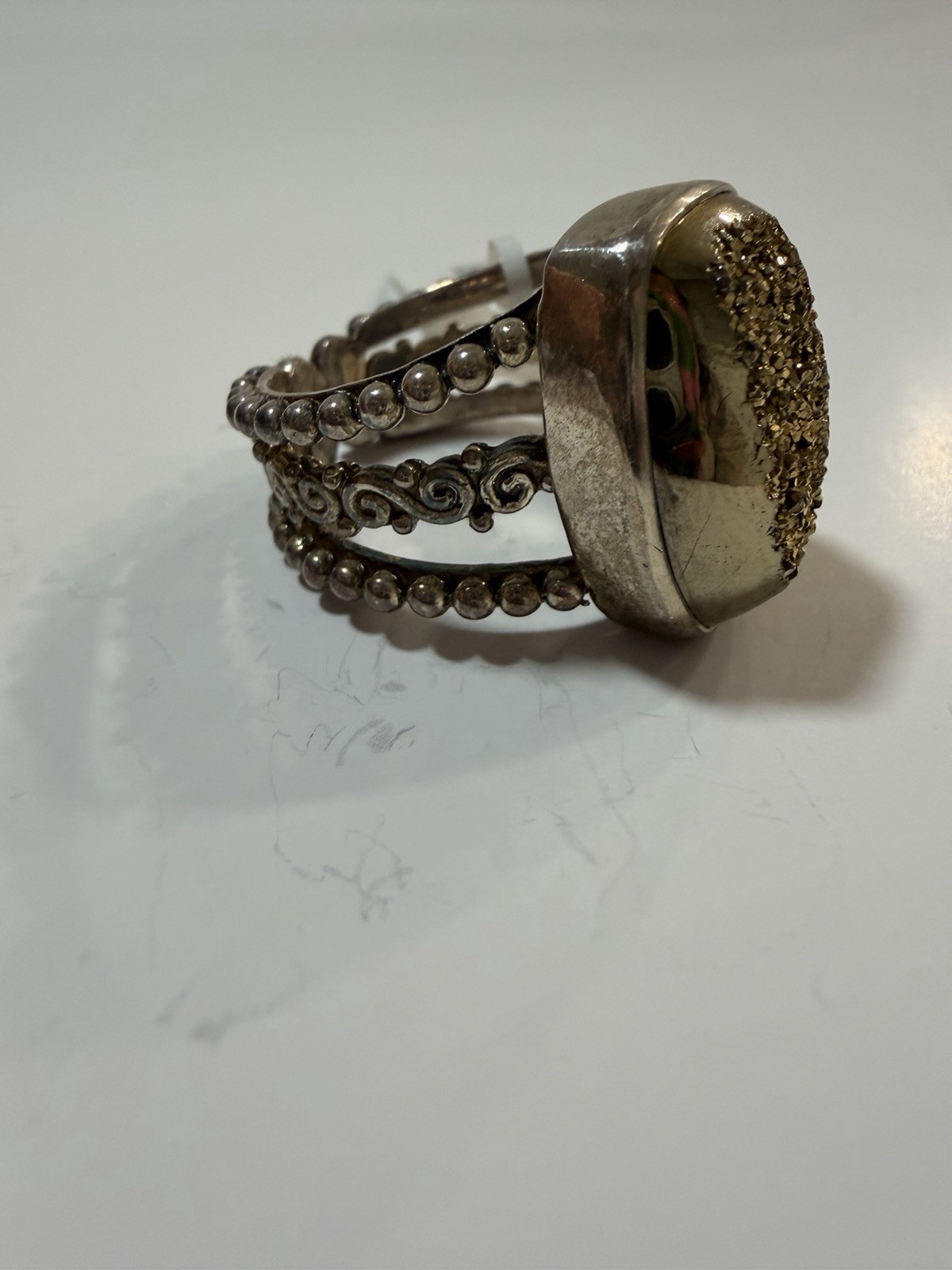 VTG Sajen 925 Sterling Silver Gold Pyrite DruzyStatement Ring Size 9.5. 13.8g