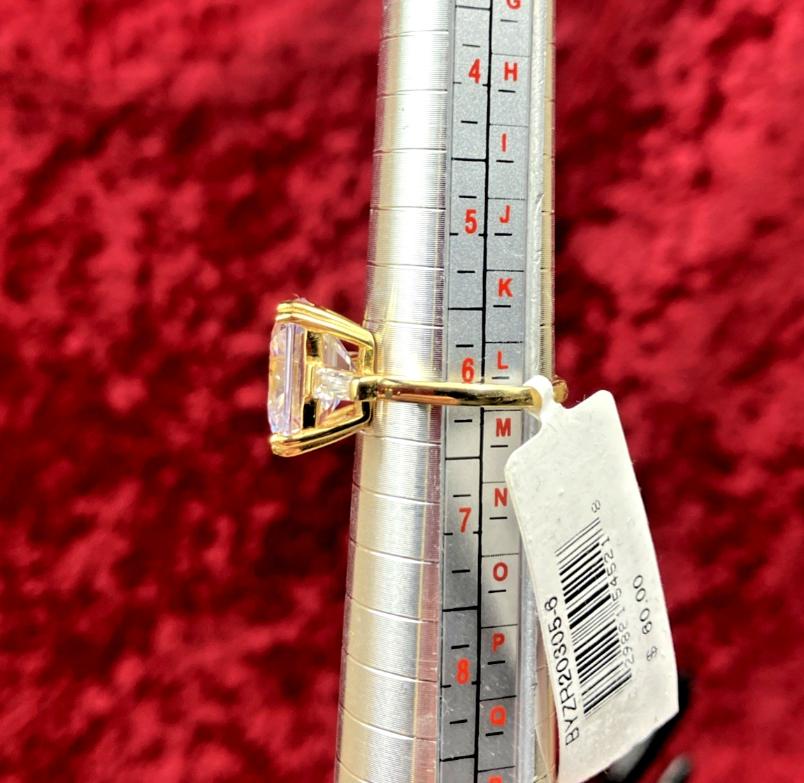 Macy’s CZ Asscher Cut Center Stone Ring In Gold Plate Size 6 NWT RP $60