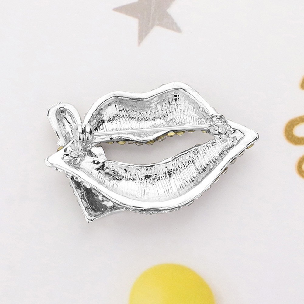 3PCS Rhinestone Lips Lipstick Brooch Pin Set Crystal Fashion Lapel Pin Gift Wome