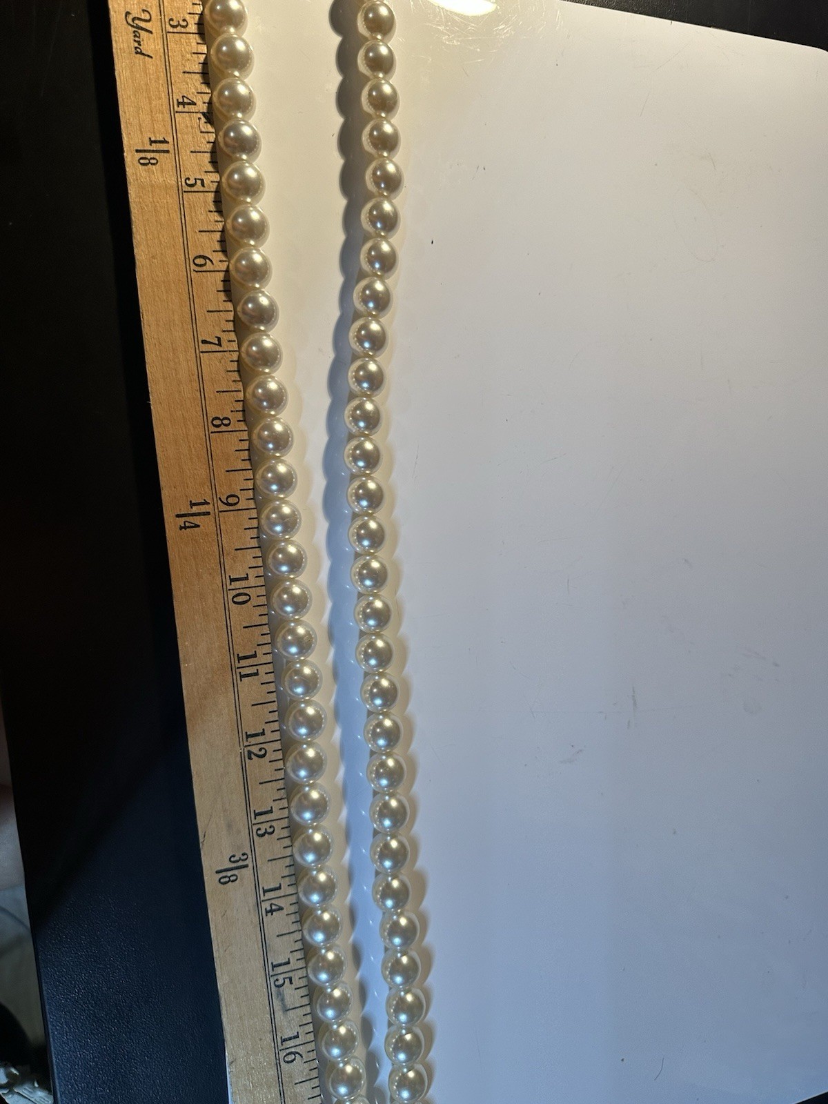 White Faux Pearl Beaded Strand Necklace, Spring Ring Clasp, 24 in