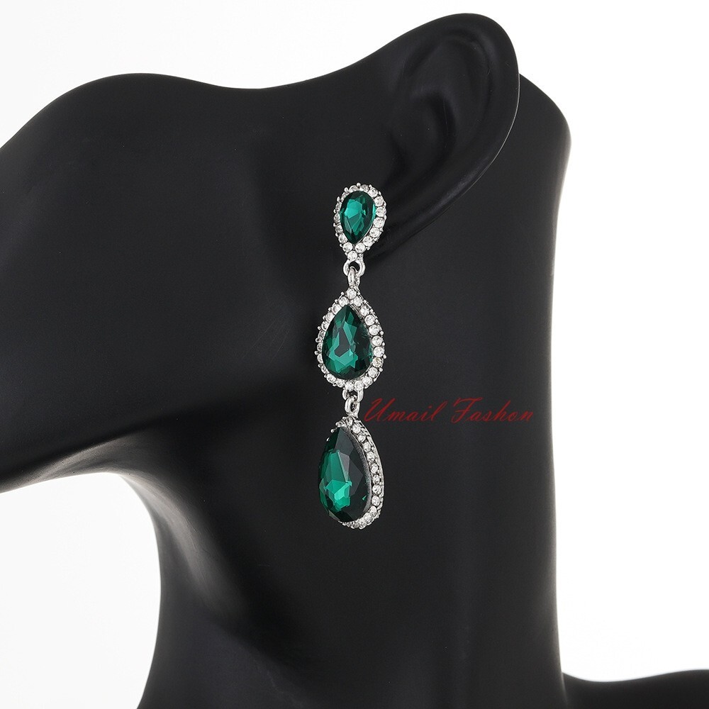 New electro plating water drop three-section crystal earrings