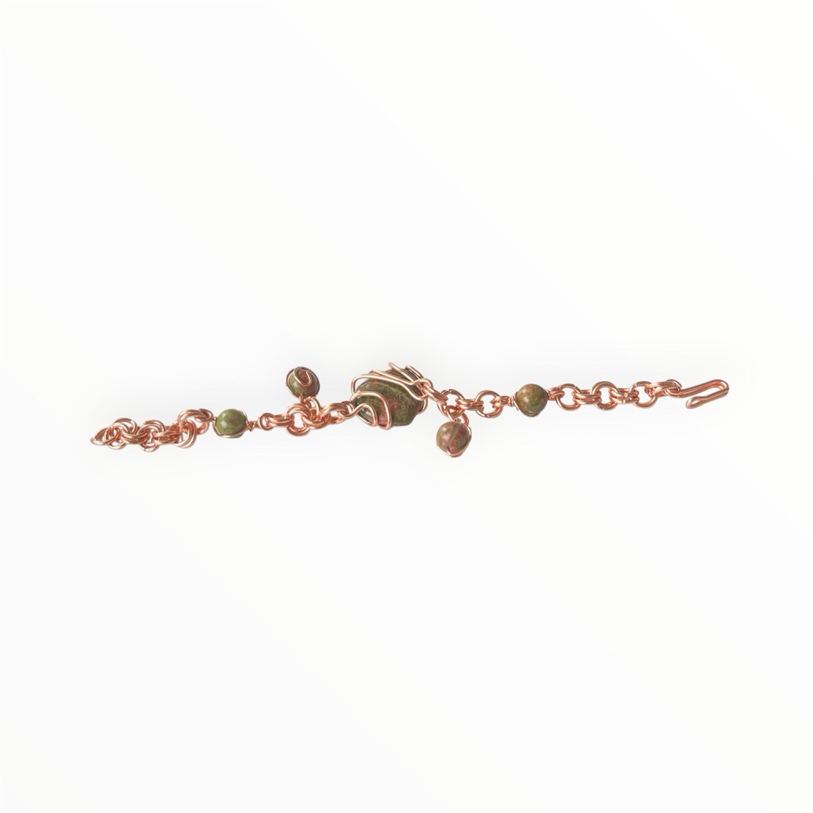 Copper Link Chain Dangle Charm Bracelet, Hook Closure, Copper Tone