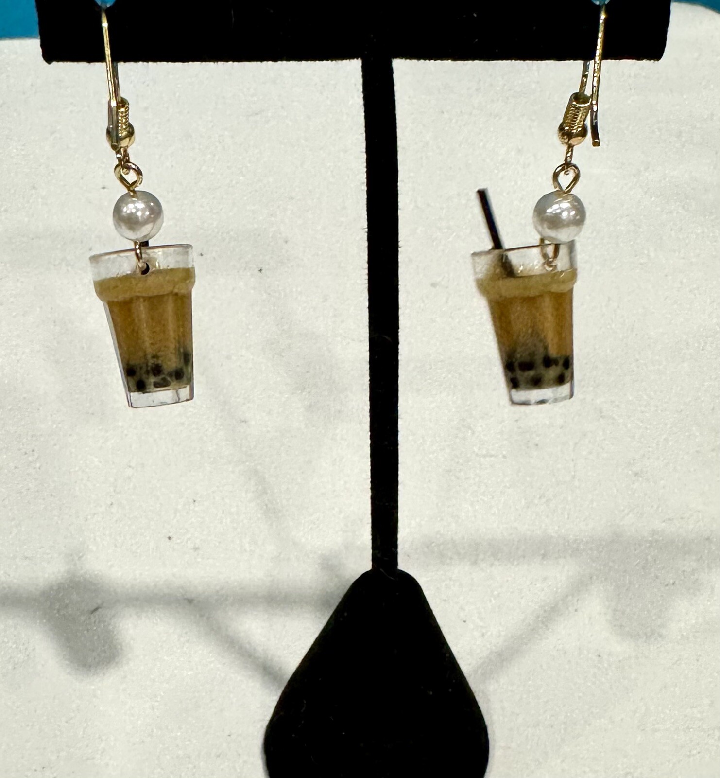 Brown Sugar Milk Boba Tea Bubble Tea Silver Fishhook Earrings