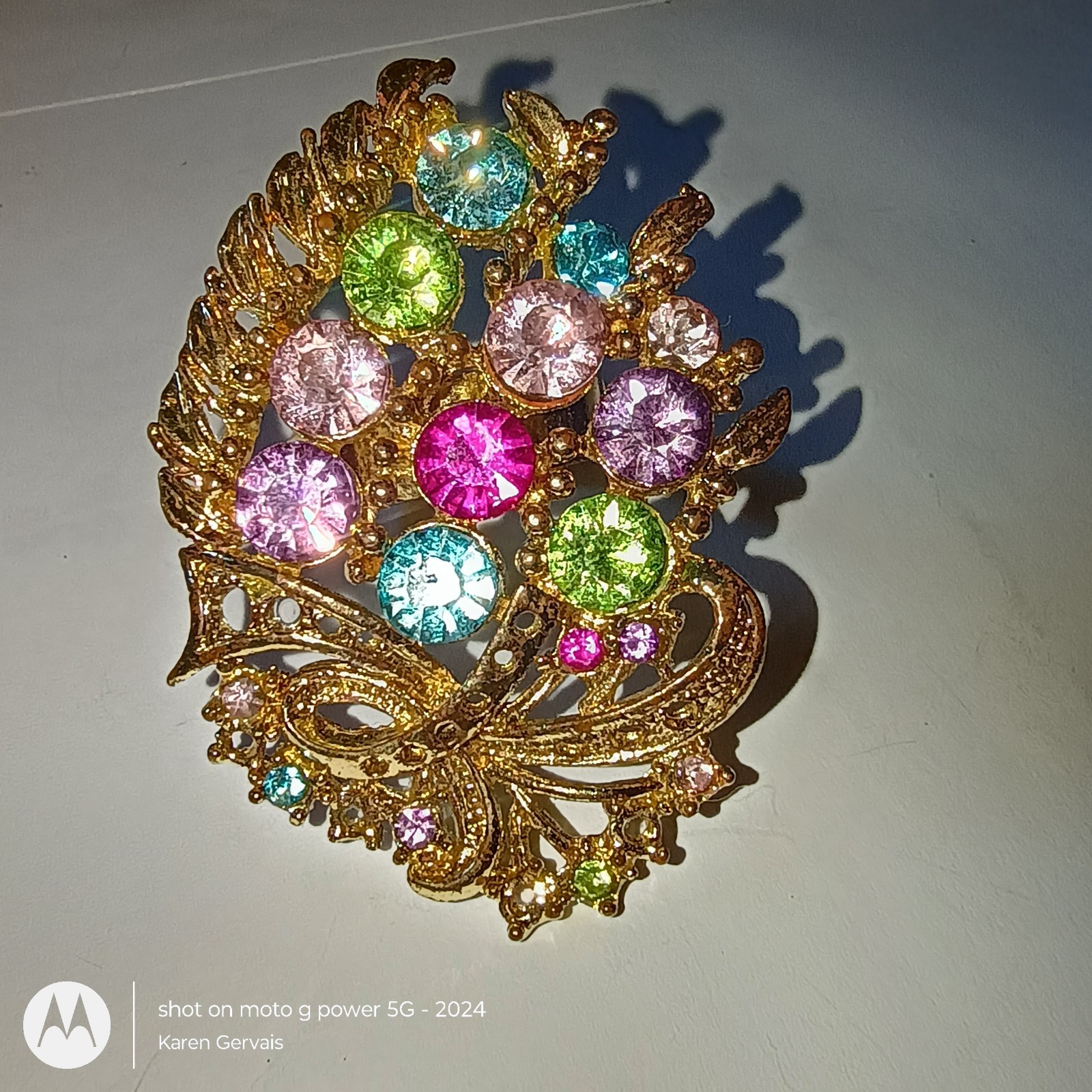 Gold Tone Multicolor Crystal Cocktail Ring, Prong Set Asymmetrical Adjustable