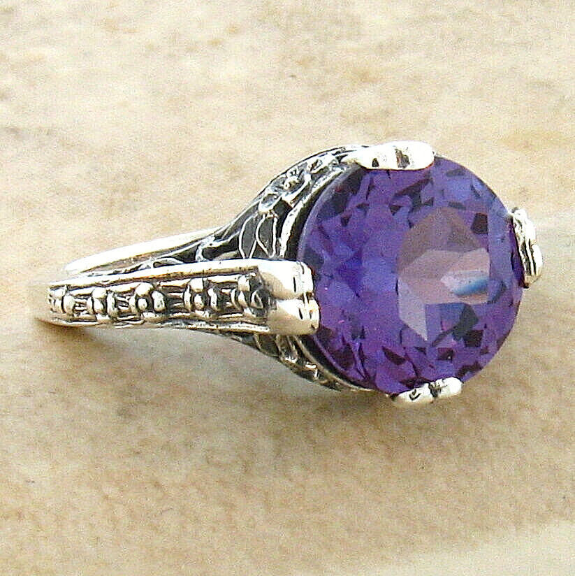 ART DECO STYLE 4 Ct COLOR CHANGING SIMULATED ALEXANDRITE 925 SILVER RING 163X
