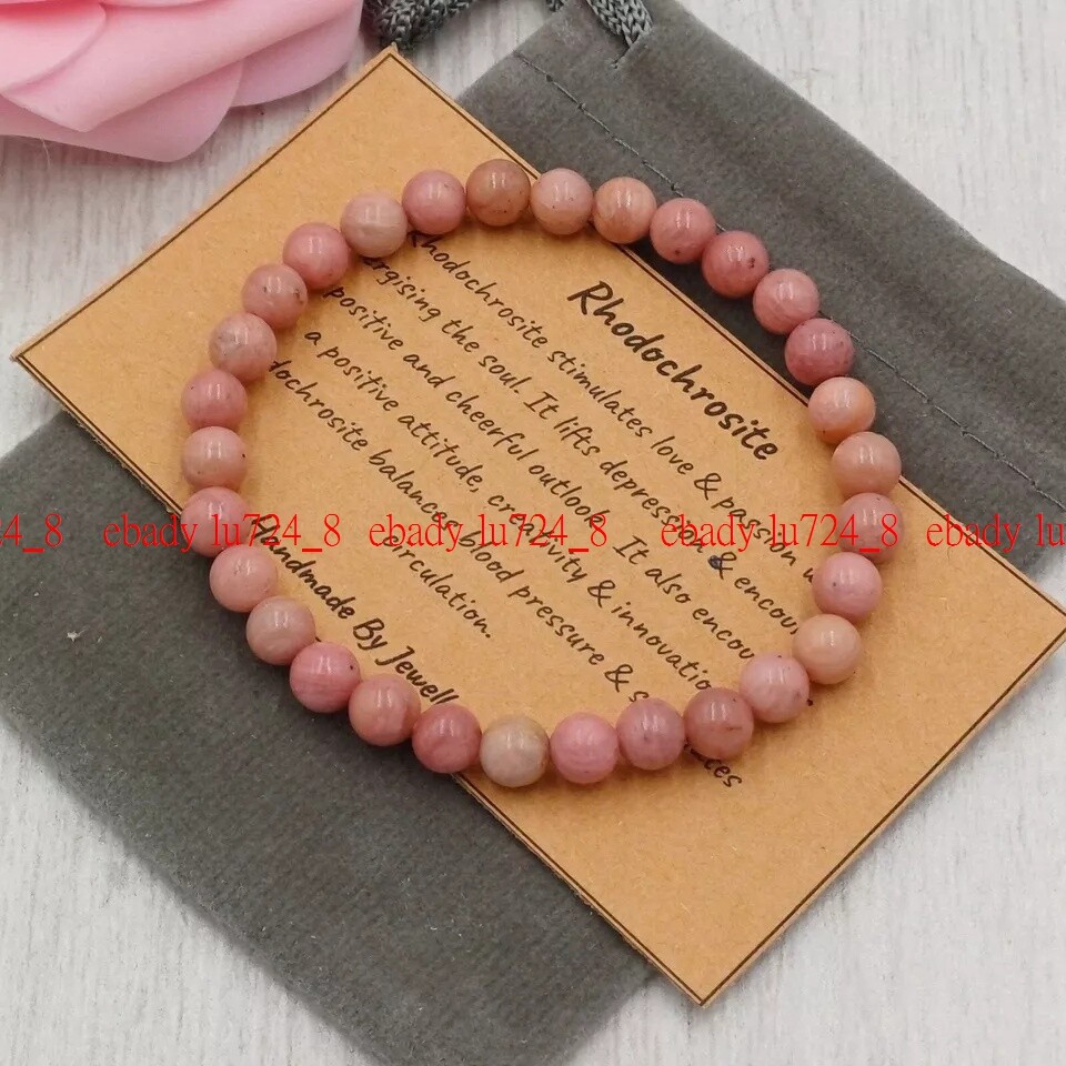 Rhodochrosite Bracelet Stretch Handmade Crystal Gemstone 4/6/8mm 7-9″