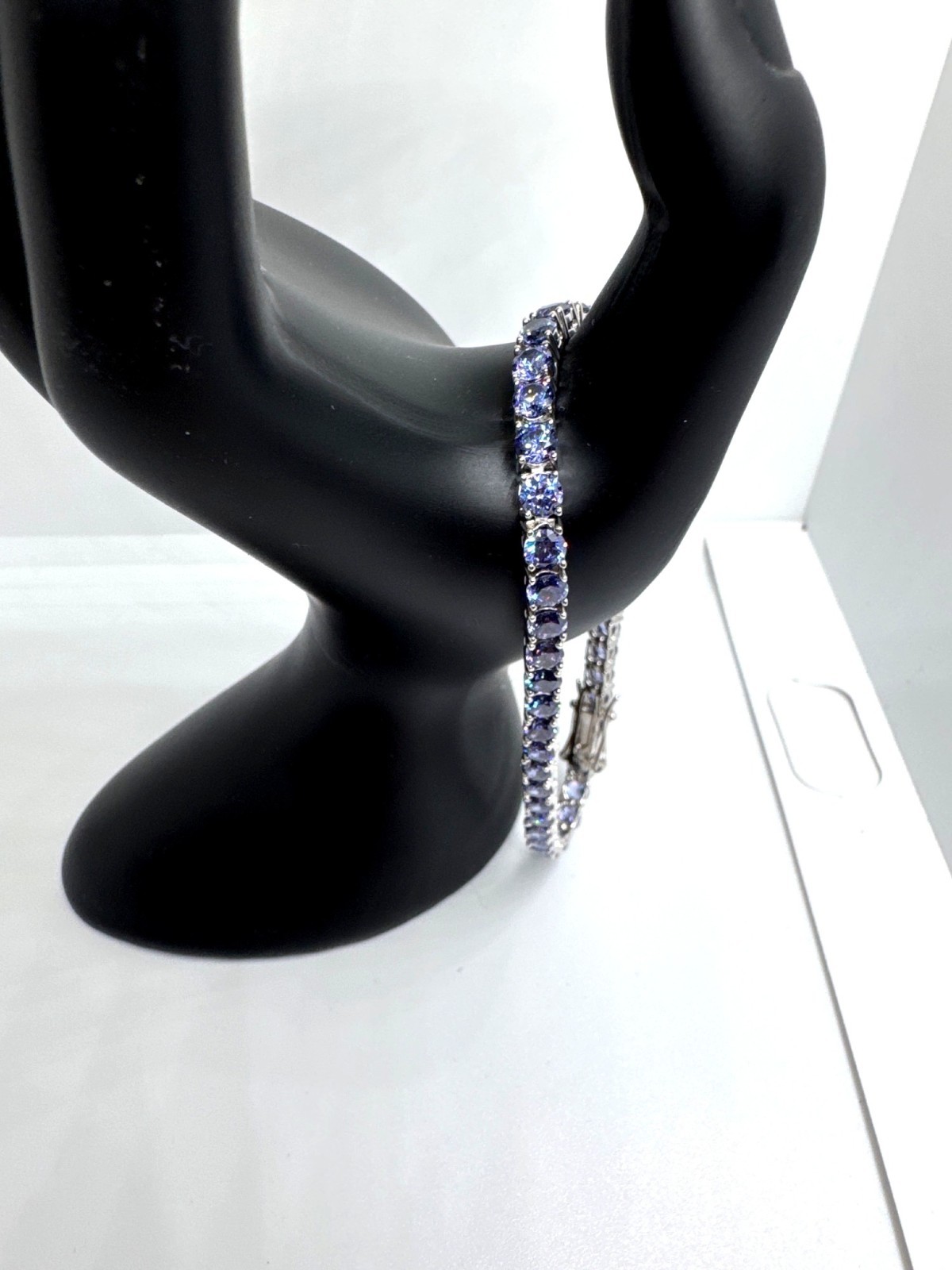 925 Sterling Silver Blue Violet Gemstone Tennis Bracelet 7.25″ SVR 12g