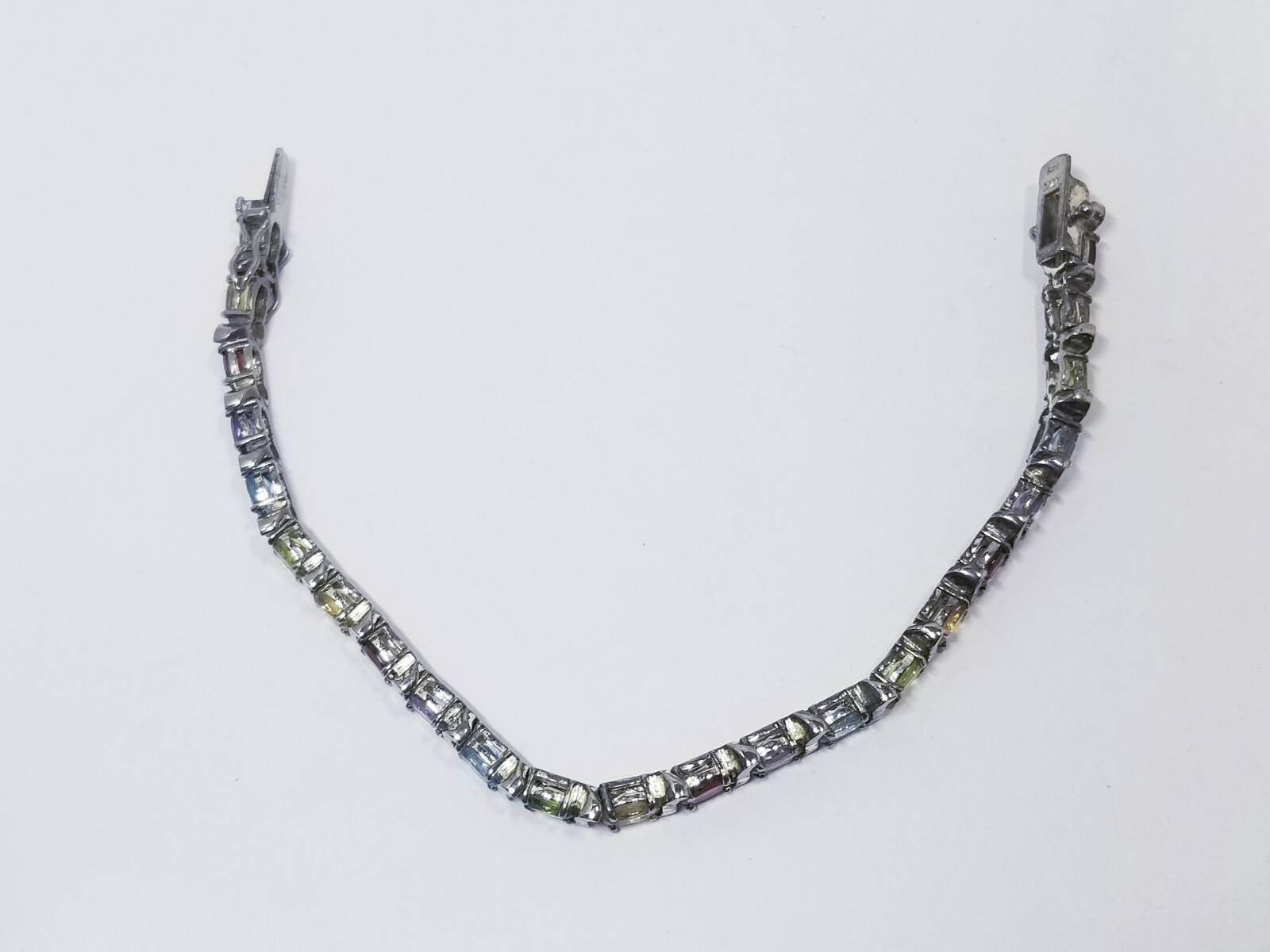 Multicolor Cubic Zirconia Sterling Silver Bracelet 15.7g T.W.