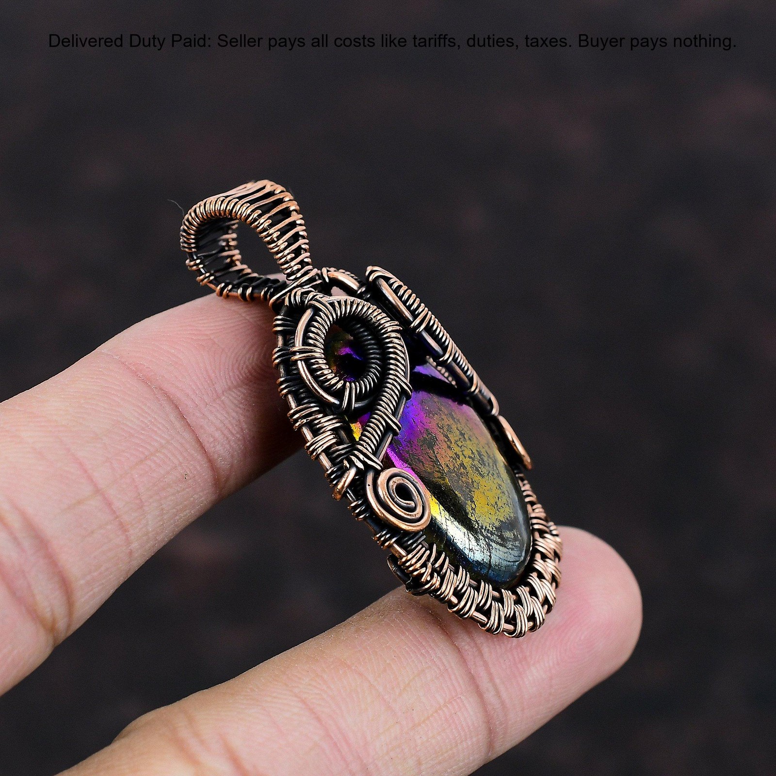 Copper Mystic Fire Labradorite Gemstone Engagement Mother Boho Birthday Pendant