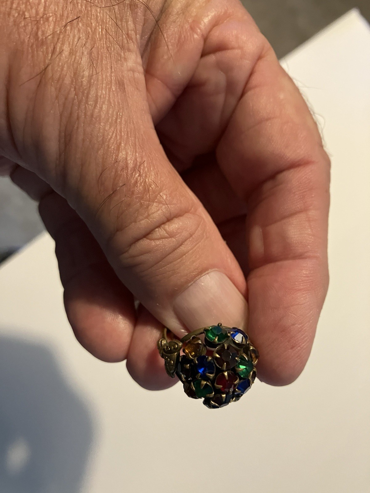 Dome Shaped Red Green Blue Gold Colored Gold Tone Adj Ring Size 6