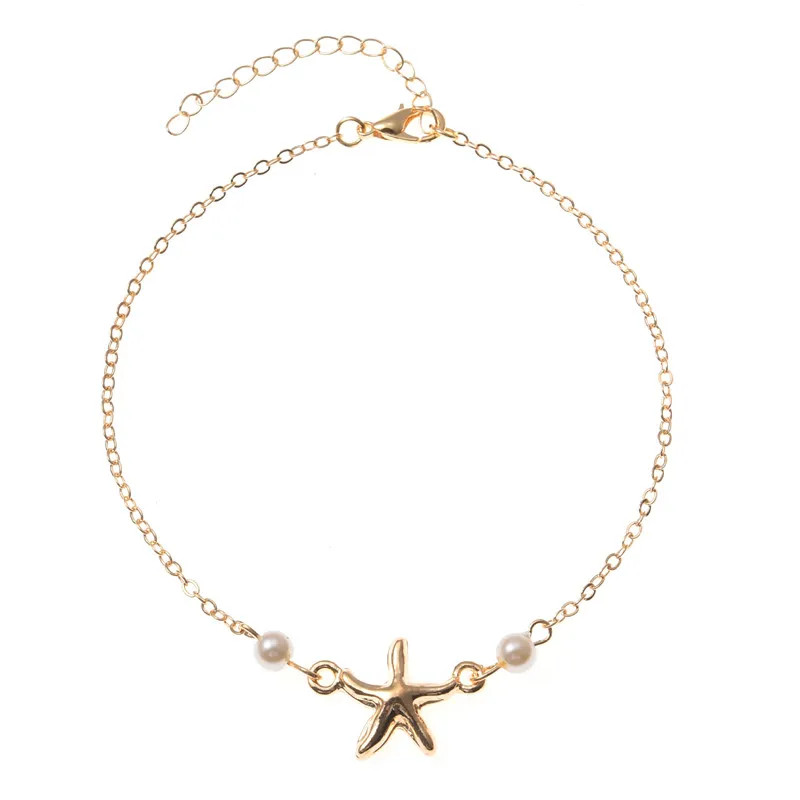 Trendy Gold Silver Color Pearl Star Accessory Anklets for Women New Sexy Beach C