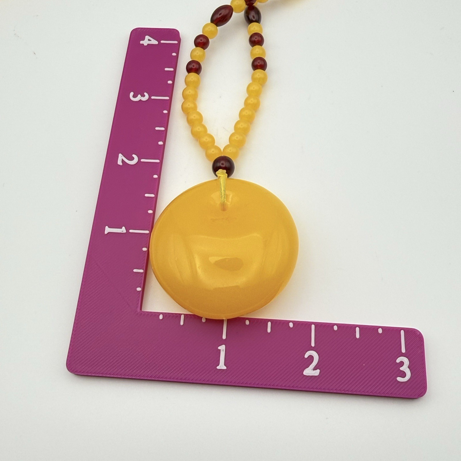 Retro Yellow Plastic Beaded Necklace Large Disc Pendant Statement Boho