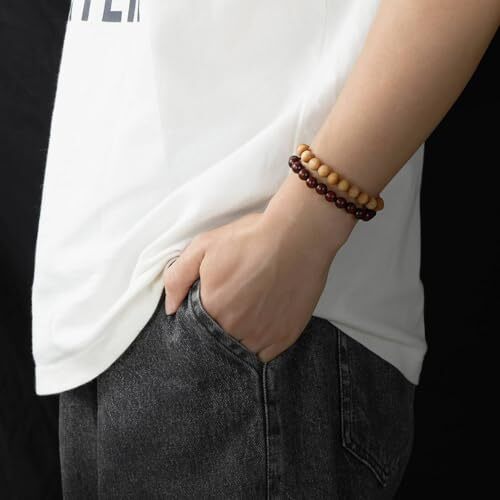 5Pcs Sandalwood Stretch Bracelets for Women Men with Hematite Stone Cross A