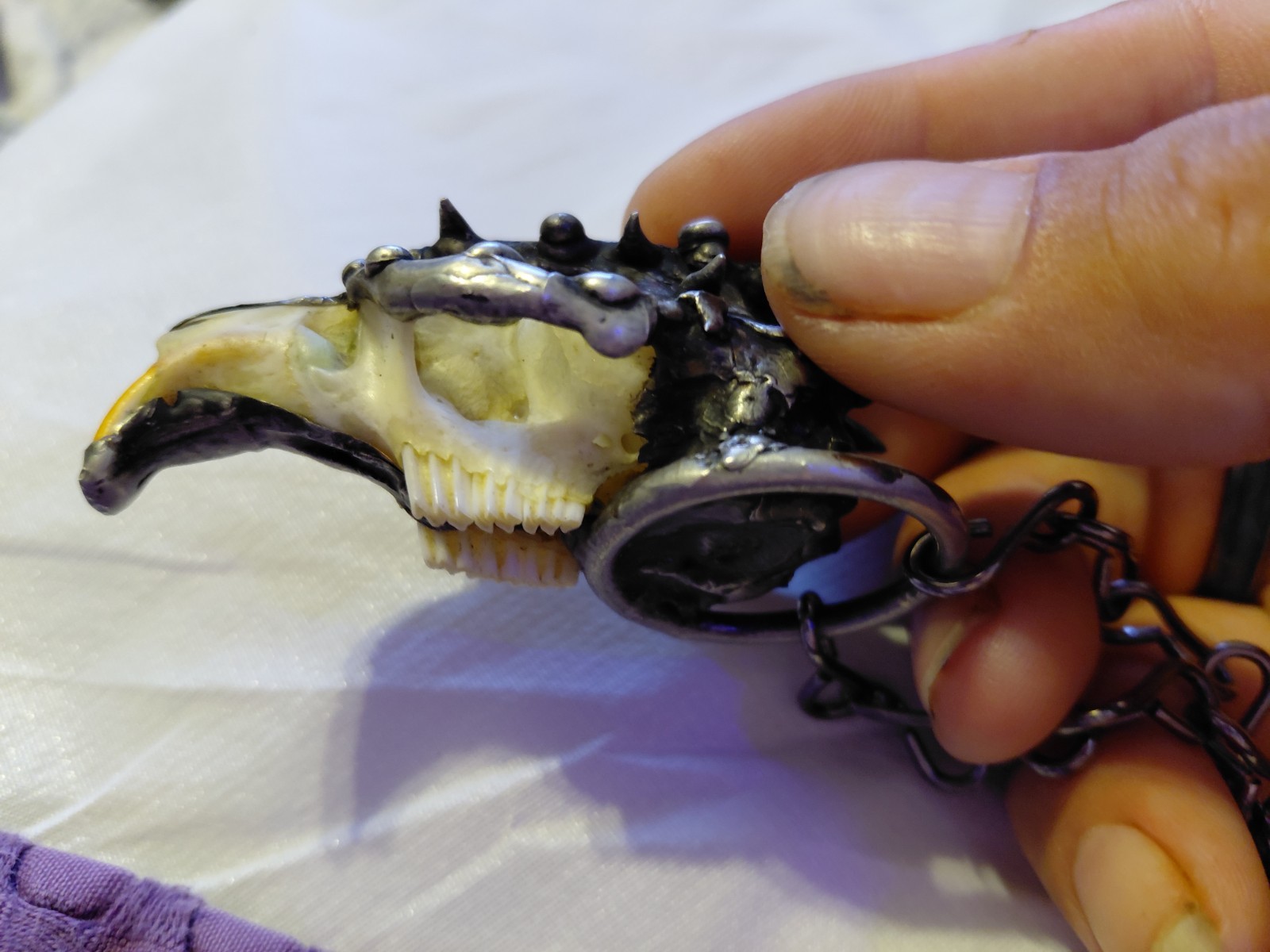 Awen Earth Muskrat Skull Charm Pendant Necklace, Silver Bone Cable Chain