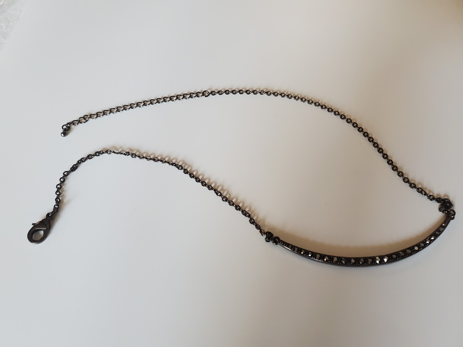 Park Lane Pretty Please Bar Pendant Hematite Black Chain Pave Crystals Necklace