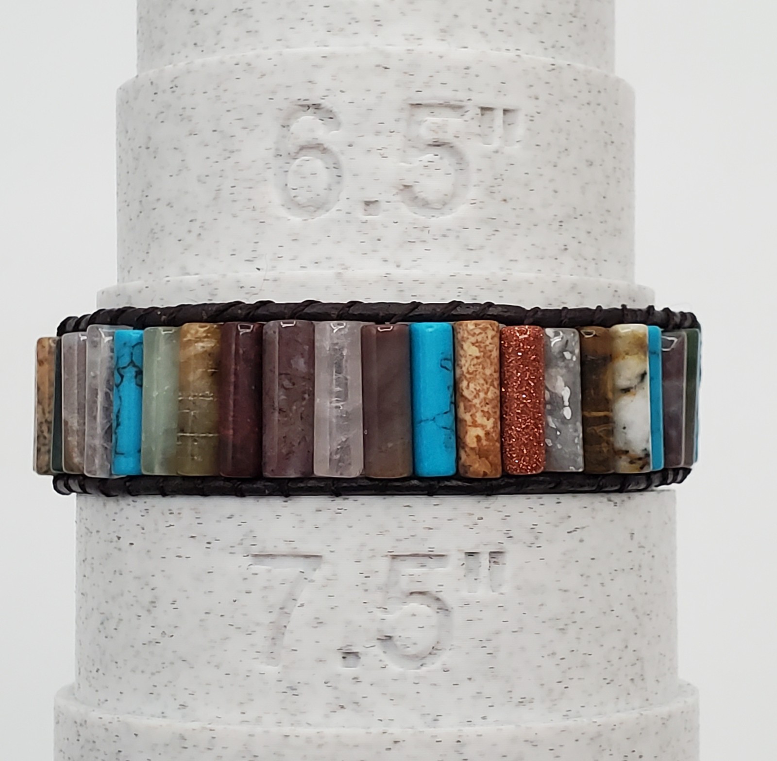 Southwest Stone Leather Wrap Bracelet 7in or 8in Unisex Multicolor Tube Beads