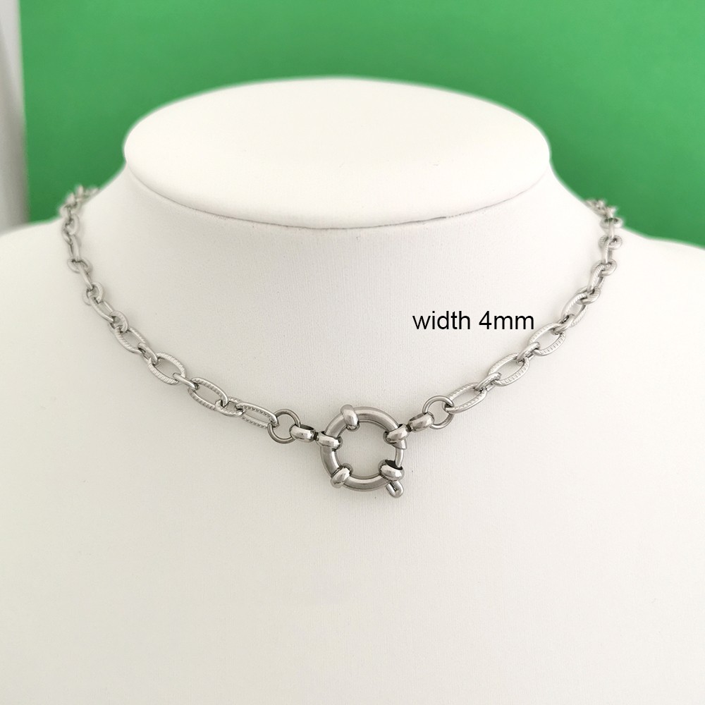 316L Stainless Steel Paperclip Chain Sailor Clasp Choker Necklace PVD Gold Women
