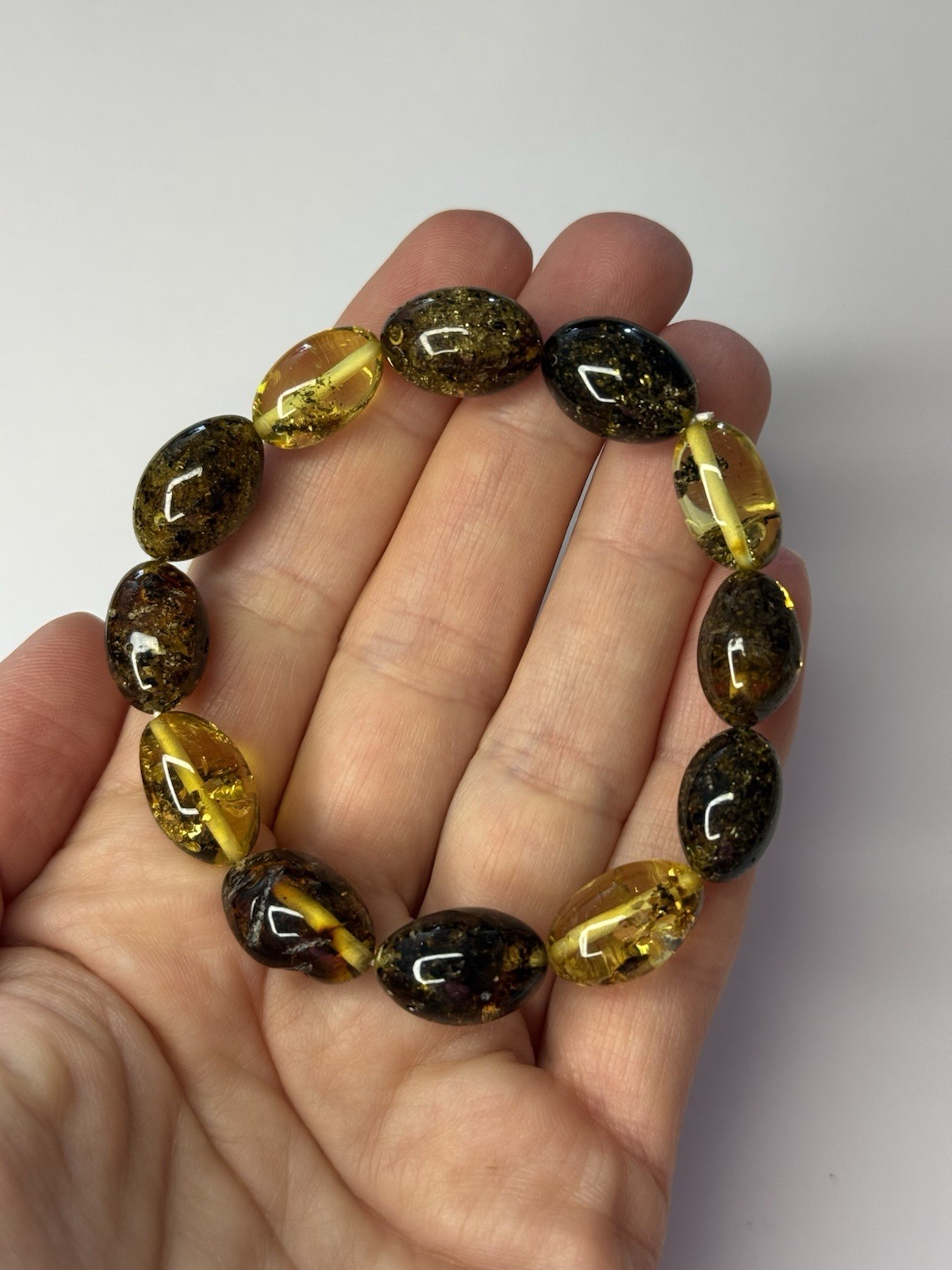 Genuine Natural OLIVE Shape Amber Stone Bracelet.Greenish Amber Stone Bracelet.