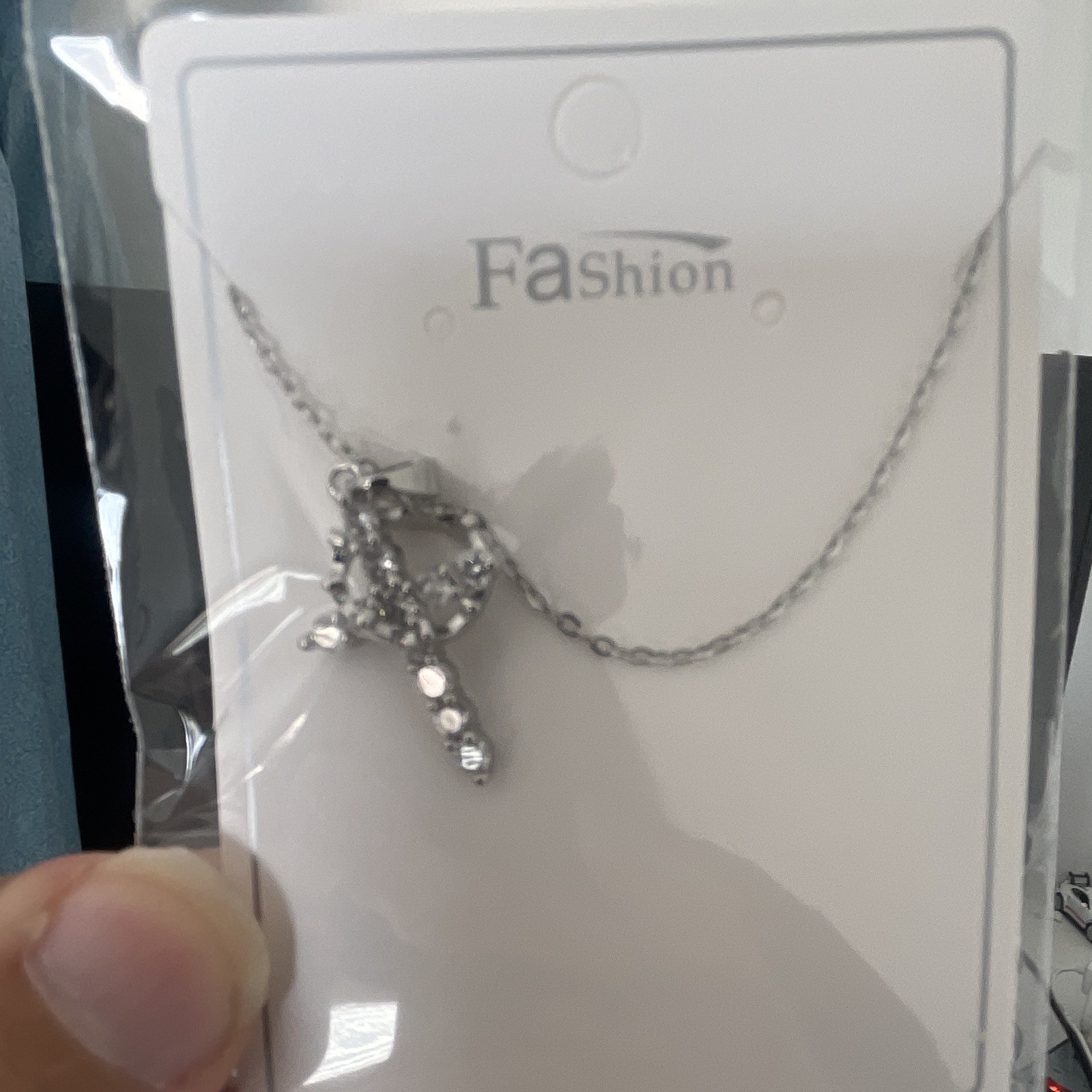 Silver Tone Clear Crystal Pavé Cross Charm Pendant Cable Chain Necklace