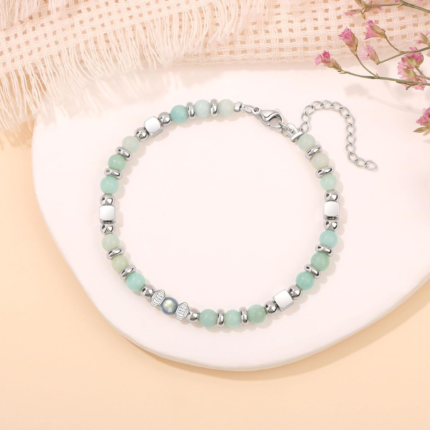 Adjustable Cuff Bracelet with Amazonite & Moonstone – Perfect for Any Occasion