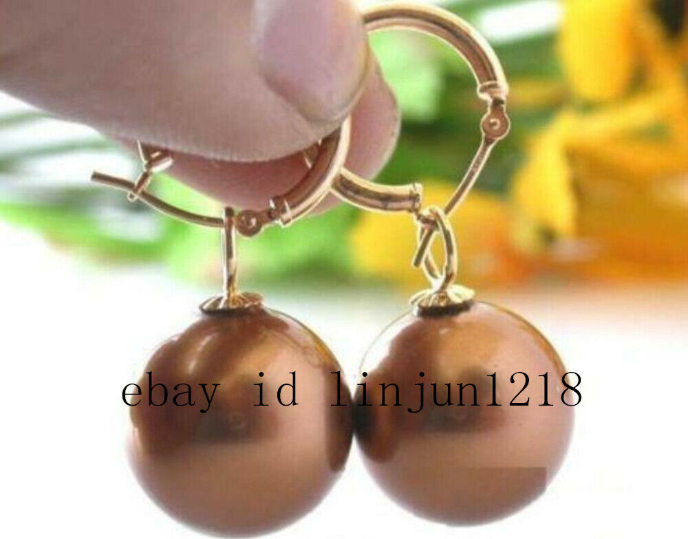 HOT 10/12/14mm Black Whit Gold Gray South Sea Shell Pearl Earring