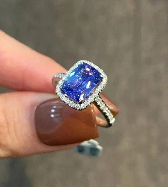 5.50 Carat Radiant Cut Natural Tanzanite Engagement Ring 14k White Gold Plated
