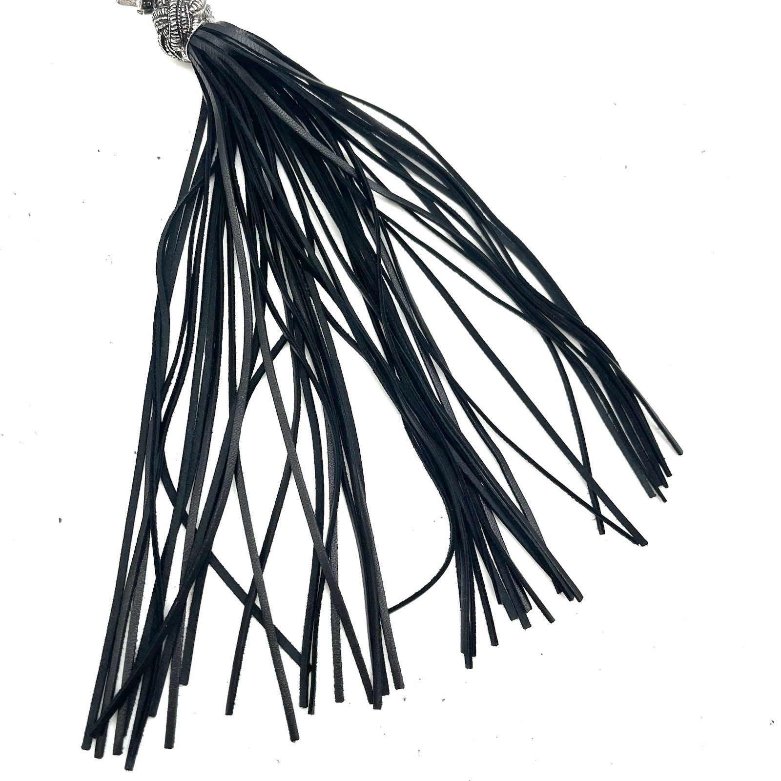 Auth Saint Laurent Paris Tassel Leather Earrings Black 2Y1741