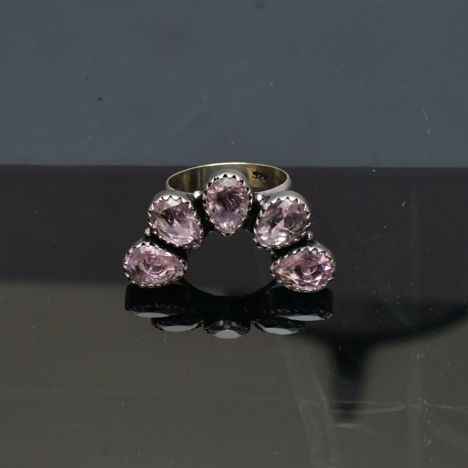 Pink Kunzite (Lab-Created)Gemstone 925 sterling silver Handmade Ring- All Size