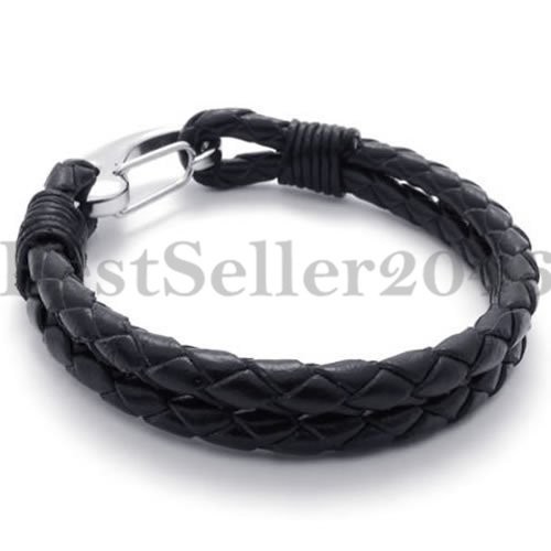 Men Women Braided Leather Bracelet Wrap Cuff With Stainless Steel Clasp 8in-9in