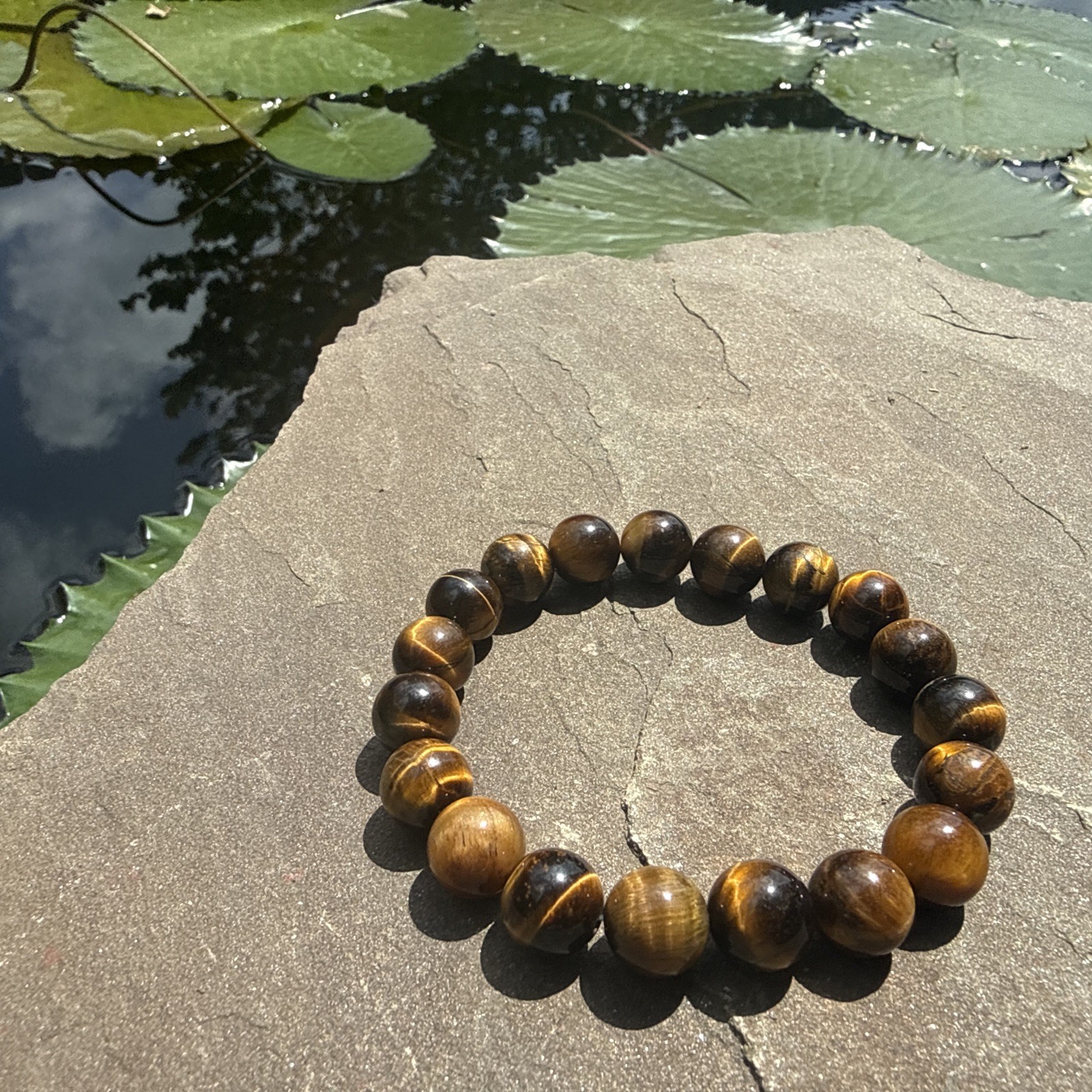 Natural 8mm Yellow Tiger’s Eye Round Gemstone Beads Bracelet 7.5” AAA+