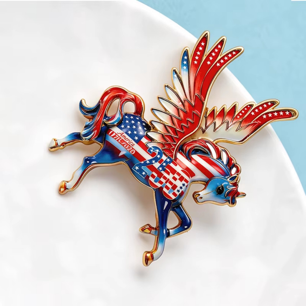250 American Flying Horse Brooch USA Flag Pin Patriotic Indepence Day Jewelry Gi