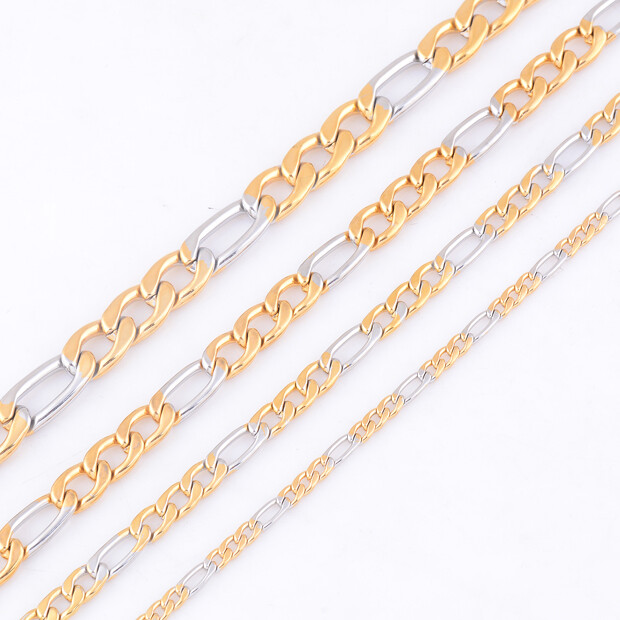STAINLESS STEEL Gold and Silver Tone FIGARO CHAIN 24 in long 3mm wide