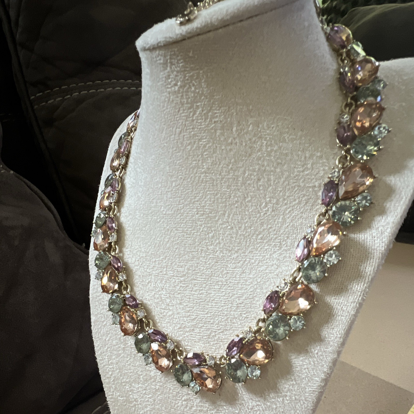 Charter Club Gold Tone Multicolor Pastel Crystal Cluster Statement Necklace 16”